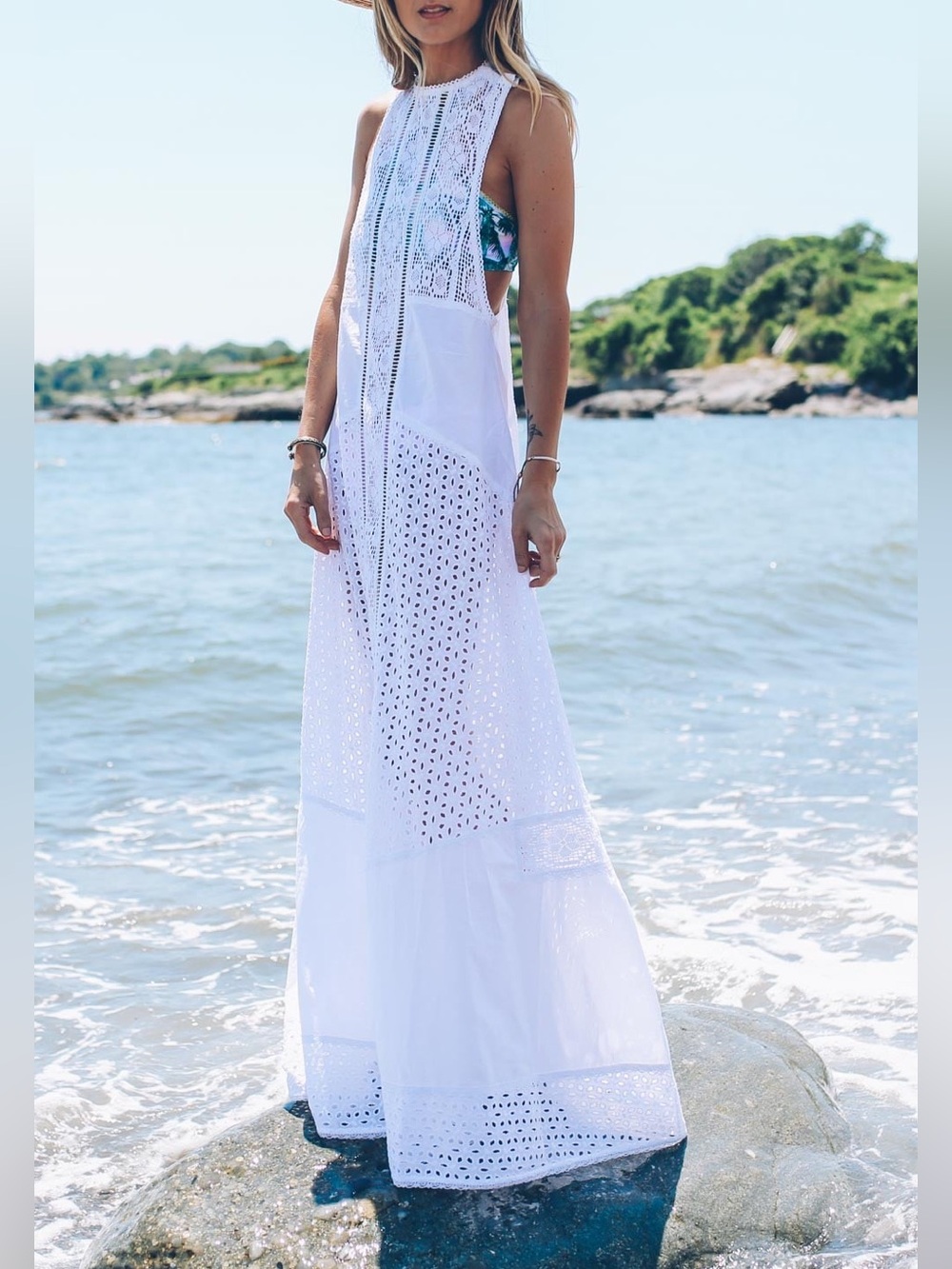 $249 NWT PILYQ white crochet open-back maxi dress